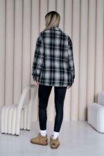 Женская Байковая Клетчатая Черная Рубашка Оверсайз