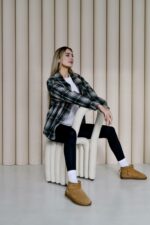 Женская Байковая Клетчатая Черная Рубашка Оверсайз