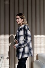 Женская Байковая Клетчатая Черно-Белая Рубашка Оверсайз