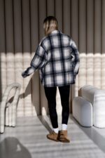 Женская Байковая Клетчатая Черно-Белая Рубашка Оверсайз