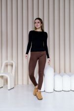 Женские Утепленные Базовые Коричневые Лосины Леггинсы