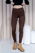 Женские Утепленные Базовые Коричневые Лосины Леггинсы