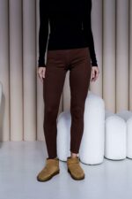 Женские Утепленные Базовые Коричневые Лосины Леггинсы