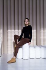 Женские Утепленные Базовые Коричневые Лосины Леггинсы