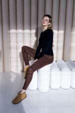 Женские Утепленные Базовые Коричневые Лосины Леггинсы