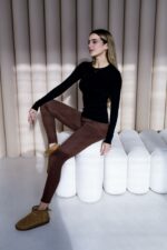 Женские Утепленные Базовые Коричневые Лосины Леггинсы