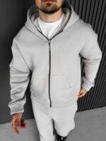 Мужское Теплое Серое Зип Худи с Начесом - Кофта Зипка на Молнии с Капюшоном