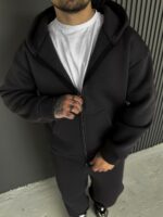 Мужское Теплое Графитовое Зип Худи с Начесом - Кофта Зипка на Молнии с Капюшоном