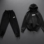 Мужской Хлопковый Черный Спортивный Костюм Оверсайз с Фиксаторами - Худи + Штаны