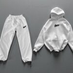 Мужской Хлопковый Белый Спортивный Костюм Оверсайз с Фиксаторами - Худи + Штаны