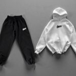 Мужской Хлопковый Спортивный Костюм Оверсайз с Фиксаторами - Белое Худи + Черные Штаны