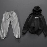 Мужской Хлопковый Спортивный Костюм Оверсайз с Фиксаторами - Черное Худи + Серые Штаны