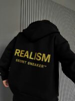 Мужское Теплое Черное Зип Худи с Начесом - Кофта Зипка на Молнии с Надписью на Спине