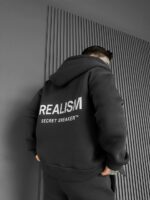 Мужское Теплое Графитовое Зип Худи с Начесом - Кофта Зипка на Молнии с Надписью на Спине