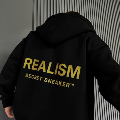 Мужское Теплое Черное Зип Худи с Начесом - Кофта Зипка на Молнии с Надписью на Спине