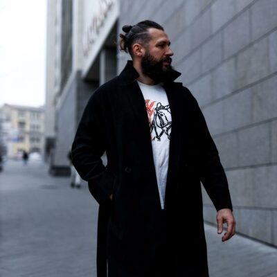 Мужское Демисезонное Черное Пальто Кашемир с Поясом