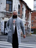 Мужское Демисезонное Серое Пальто Кашемир с Поясом