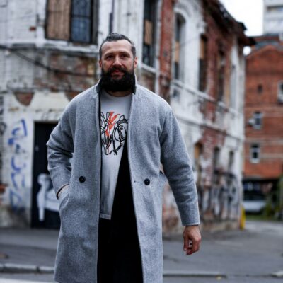 Мужское Демисезонное Серое Пальто Кашемир с Поясом