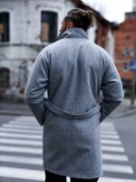 Мужское Демисезонное Серое Пальто Кашемир с Поясом
