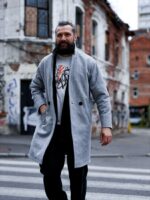 Мужское Демисезонное Серое Пальто Кашемир с Поясом