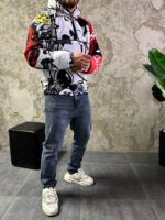 Мужской Белый Анорак Плащевка Принт - Утепленный с Капюшоном