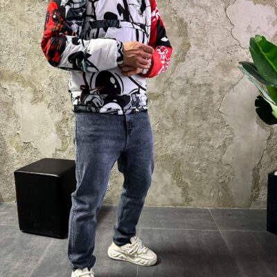 Мужской Белый Анорак Плащевка Принт - Утепленный с Капюшоном