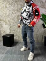 Мужской Белый Анорак Плащевка Принт - Утепленный с Капюшоном