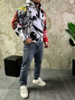 Мужской Белый Анорак Плащевка Принт - Утепленный с Капюшоном