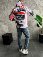 Мужской Утепленный Белый Анорак Плащевка в Принт с Капюшоном