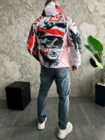 Мужской Утепленный Белый Анорак Плащевка в Принт с Капюшоном