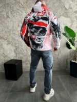 Мужской Утепленный Белый Анорак Плащевка в Принт с Капюшоном