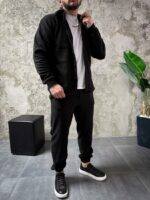 Мужской Теплый Флисовый Черный Костюм Рубашка Штаны Свободного Кроя