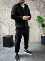 Мужской Теплый Флисовый Черный Костюм Рубашка Штаны Свободного Кроя