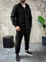 Мужской Теплый Флисовый Черный Костюм Рубашка Штаны Свободного Кроя