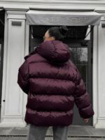 Женская Зимняя Объемная Бордовая Куртка Пуховик Тайм Оверсайз с Капюшоном