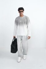 Мужской Серый Рваный Свитер Градиент Свободного Кроя