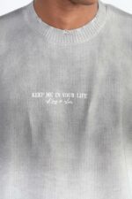 Мужской Серый Рваный Свитер Градиент Свободного Кроя