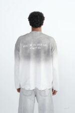 Мужской Серый Рваный Свитер Градиент Свободного Кроя