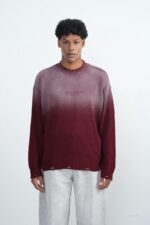 Мужской Бордовый Рваный Свитер Градиент Свободного Кроя