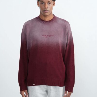 Мужской Бордовый Рваный Свитер Градиент Свободного Кроя