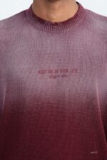 Мужской Бордовый Рваный Свитер Градиент Свободного Кроя