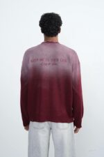 Мужской Бордовый Рваный Свитер Градиент Свободного Кроя