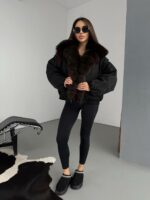 Женская Зимняя Черная Куртка с Натуральным Мехом