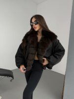 Женская Зимняя Черная Куртка с Натуральным Мехом