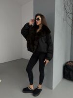 Женская Зимняя Черная Куртка с Натуральным Мехом