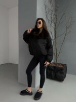 Женская Зимняя Черная Куртка с Натуральным Мехом