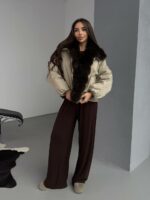 Женская Зимняя Бежевая Куртка с Натуральным Мехом