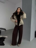 Женская Зимняя Бежевая Куртка с Натуральным Мехом