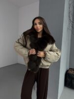 Женская Зимняя Бежевая Куртка с Натуральным Мехом