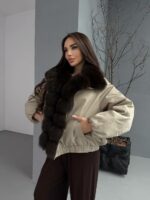 Женская Зимняя Бежевая Куртка с Натуральным Мехом